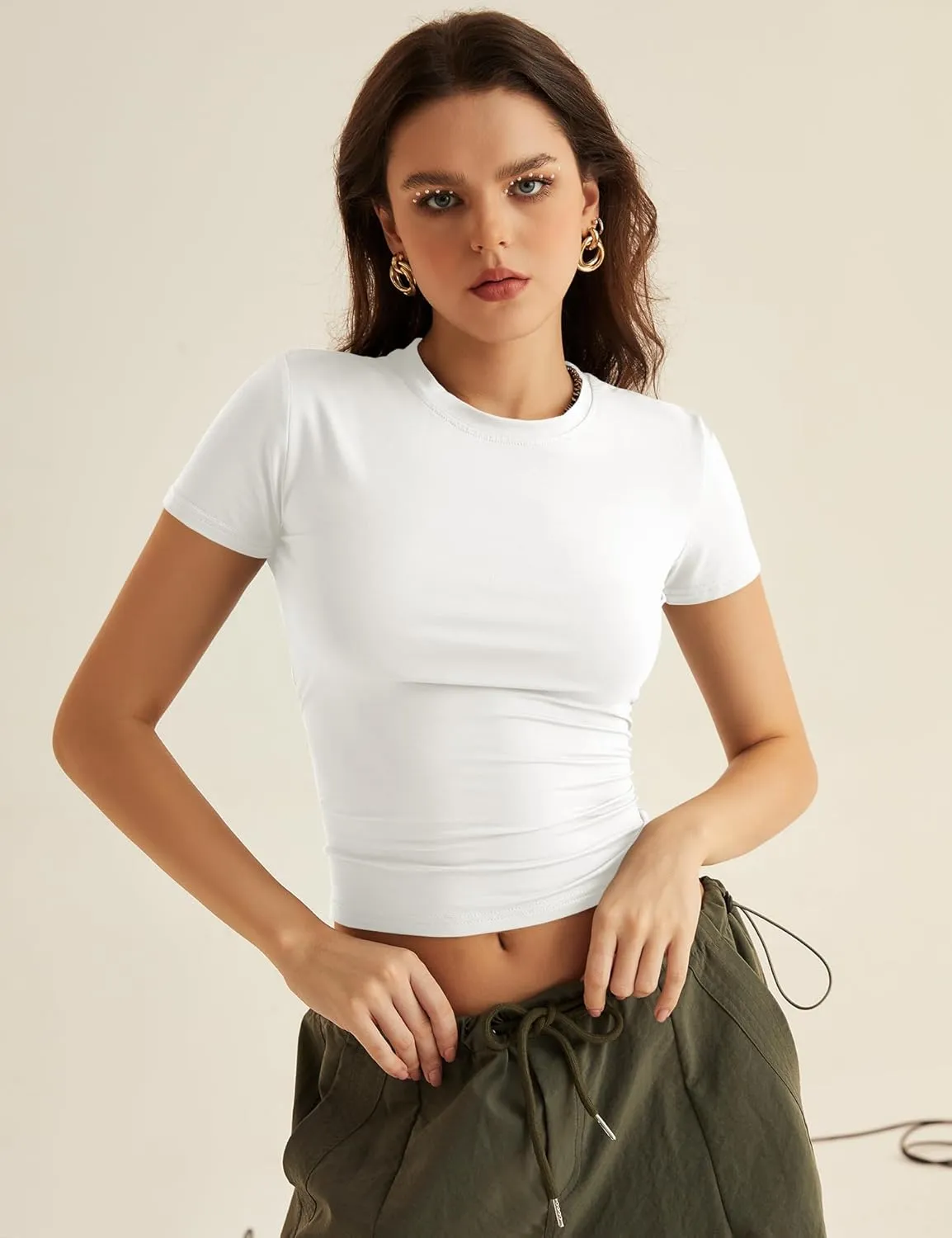 KTILG Women's Trendy/Workout/Lounge Shirts Basic Elastic Tops Tight Fitted Tee XS-3XL