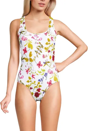 Lands' End Women's Chlorine Resistant Scoop Neck X-Back High Leg Soft Cup Tugless Sporty One Piece Swimsuit