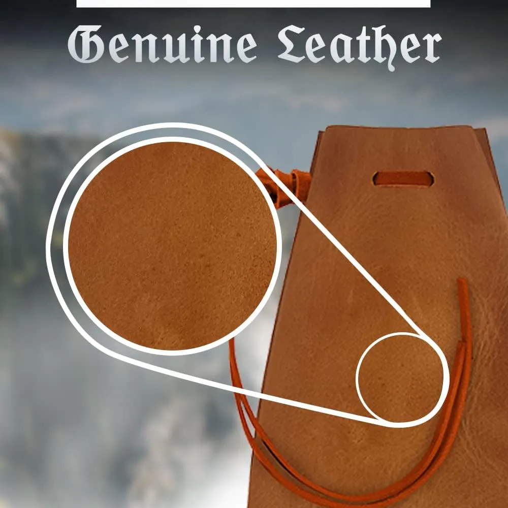 Leather Drawstring Pouch, Coin Bag, Medicine Tobacco Pouch Medieval Reenactment Made in U.S.A. by Nabob Leather Size 4.75" x 3" Rustic Orange