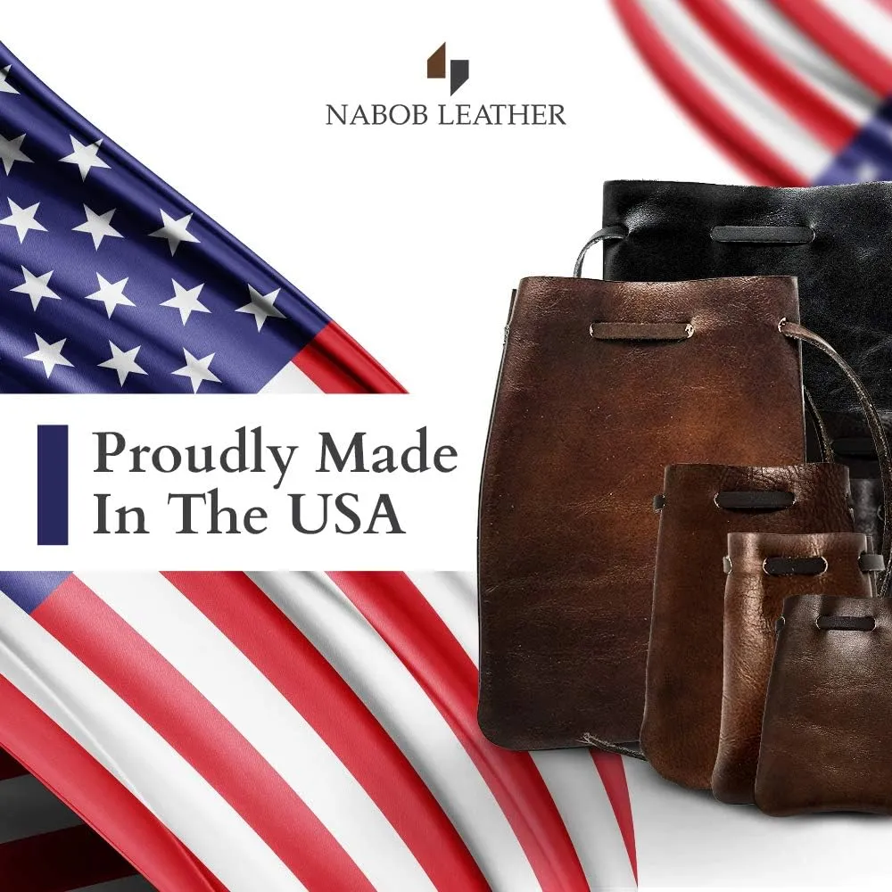 Leather Drawstring Pouch, Coin Bag, Medicine Tobacco Pouch Medieval Reenactment Made in U.S.A. by Nabob Leather Size 4.75" x 3"