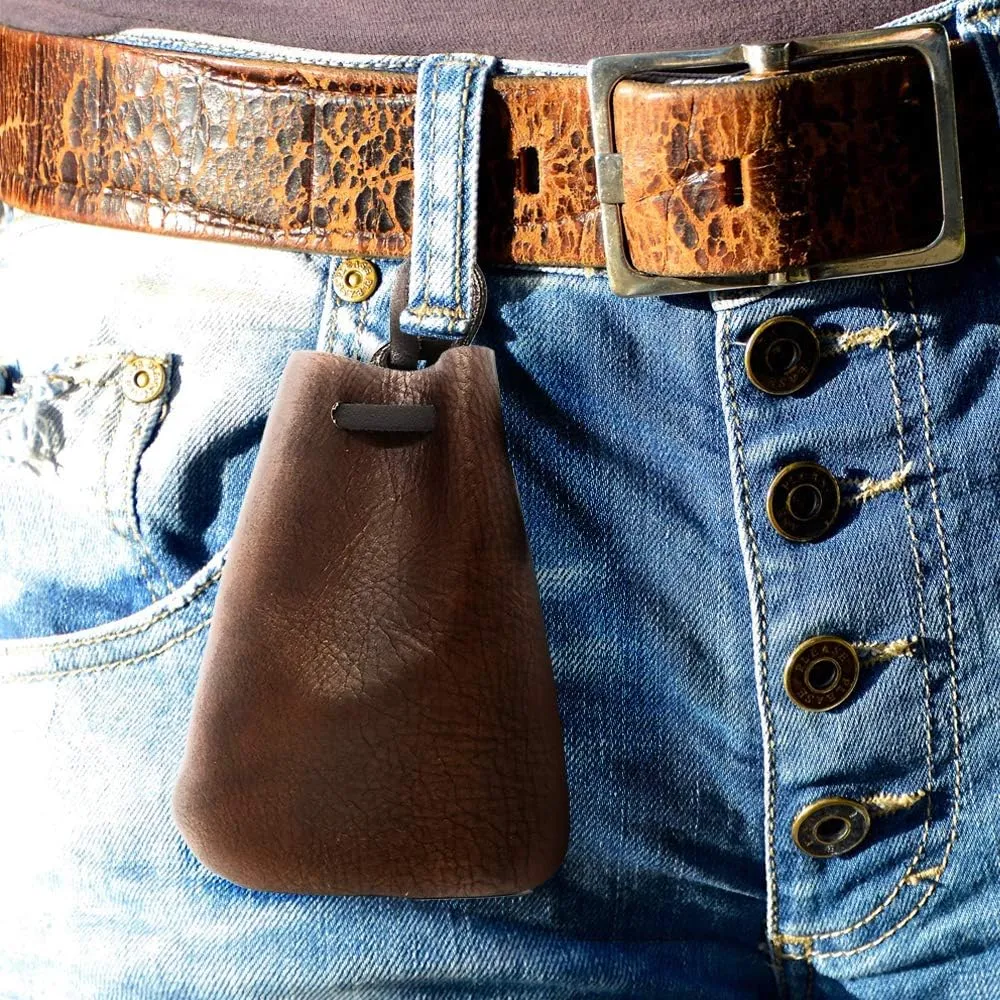 Leather Drawstring Pouch, Coin Bag, Medicine Tobacco Pouch Medieval Reenactment Made in U.S.A. by Nabob Leather Size 4.75" x 3"
