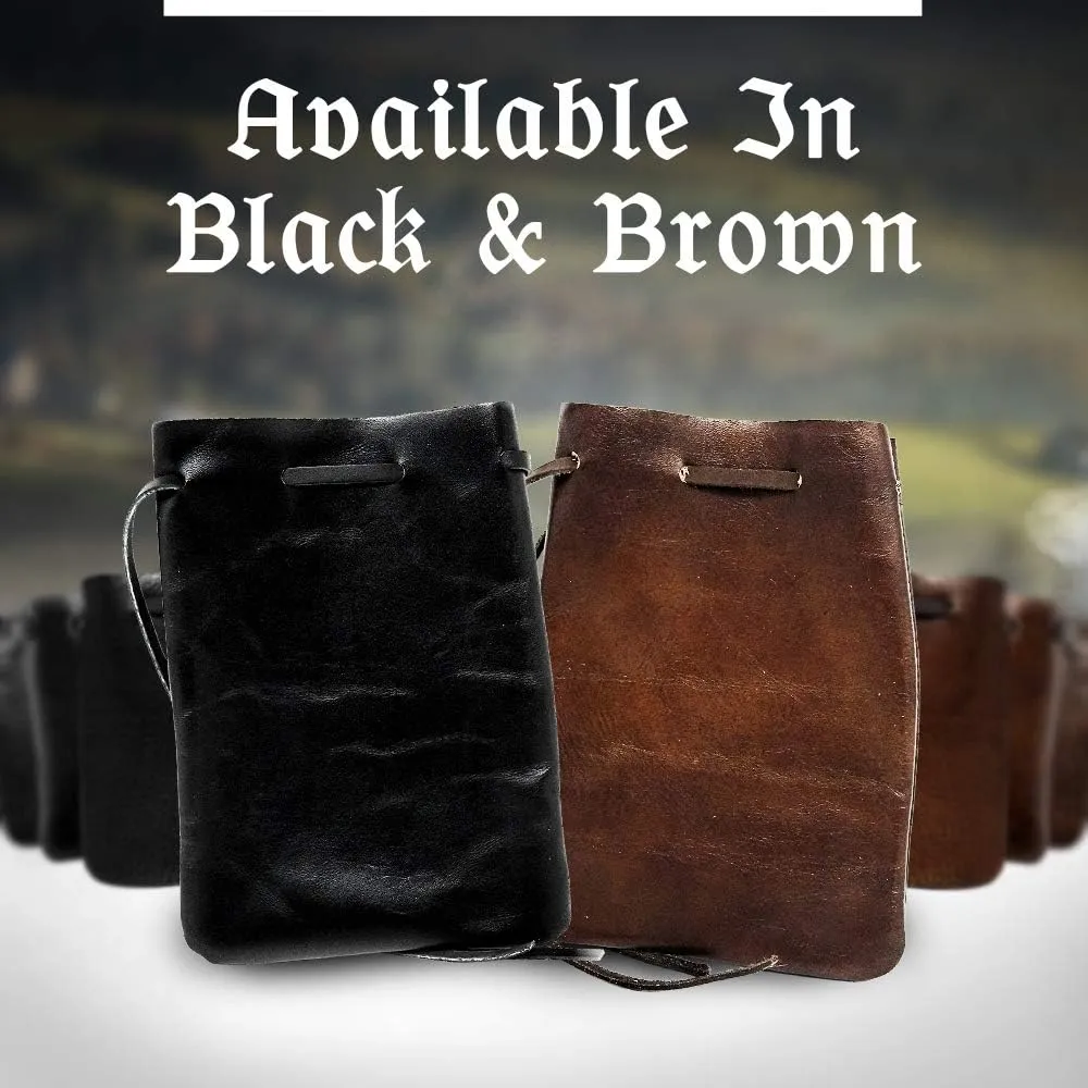 Leather Drawstring Pouch, Coin Bag, Medicine Tobacco Pouch Medieval Reenactment Made in U.S.A. by Nabob Leather Size 4.75" x 3"