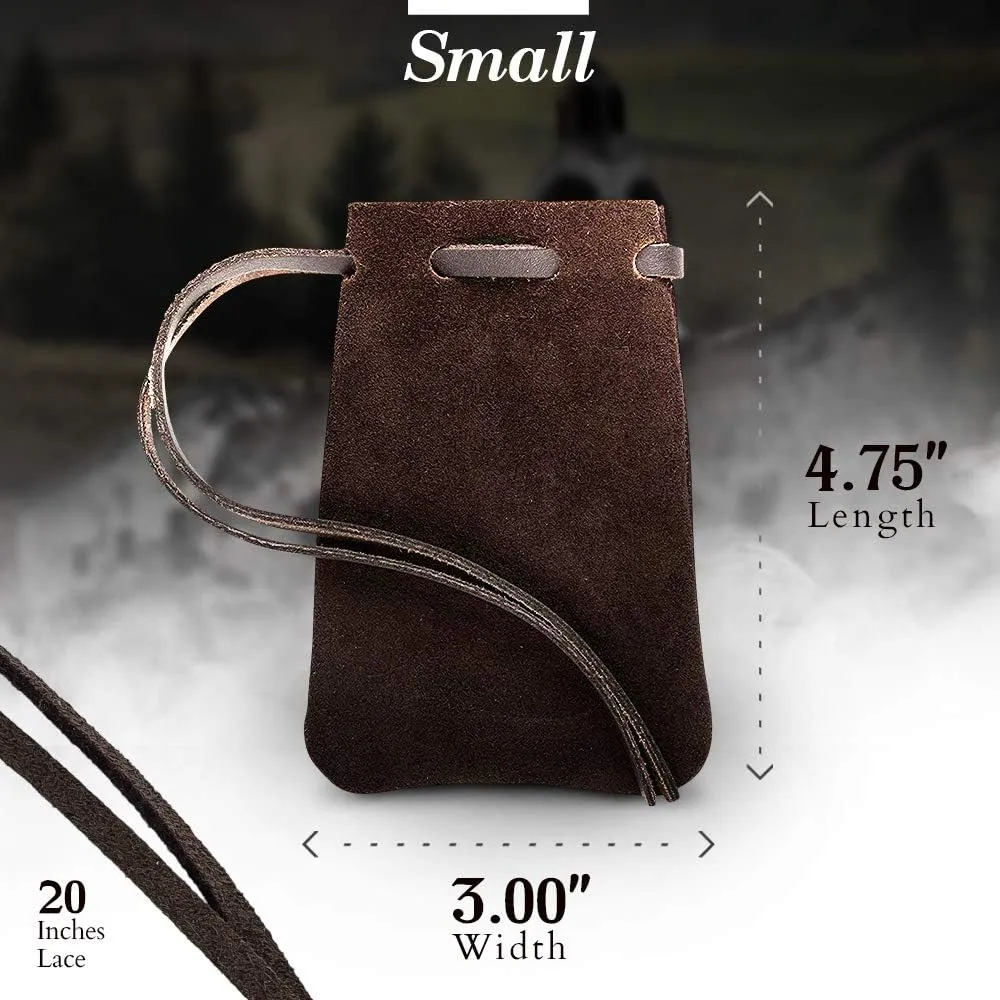 Leather Drawstring Pouch, Coin Bag, Medicine Tobacco Pouch Medieval Reenactment Made in U.S.A. by Nabob Leather Size 4.75" x 3"
