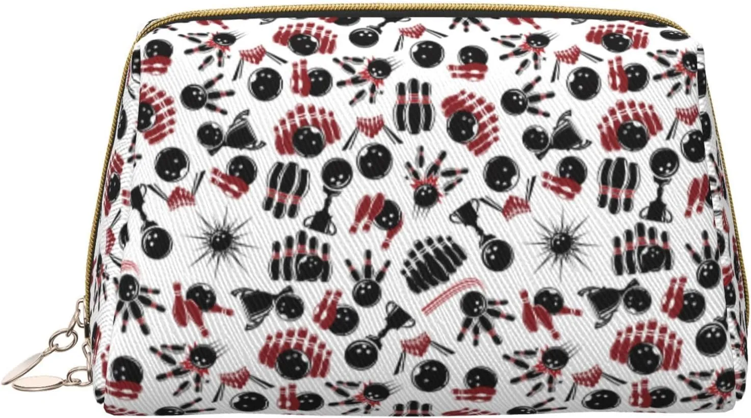 Leather Makeup Bag, bowling Cosmetic Bags Travel Toiletry Bag for Women, Make up Bag, Large Capacity Makeup Bag Organizer, Cute Makeup Pouch Makeup Case