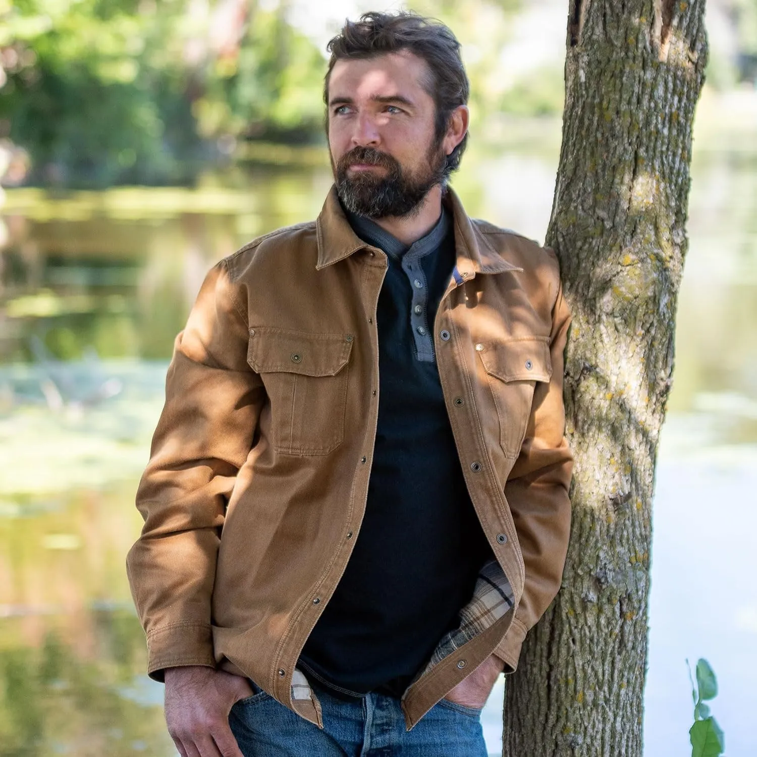 Legendary Whitetails Journeyman Shirt Jacket Flannel Lined Shacket for Men Water-Resistant Coat Rugged Fall Clothing
