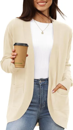 LILBETTER Womens Lightweight Cardigan with Pockets Long Sleeve Open Front Cardigan for Women