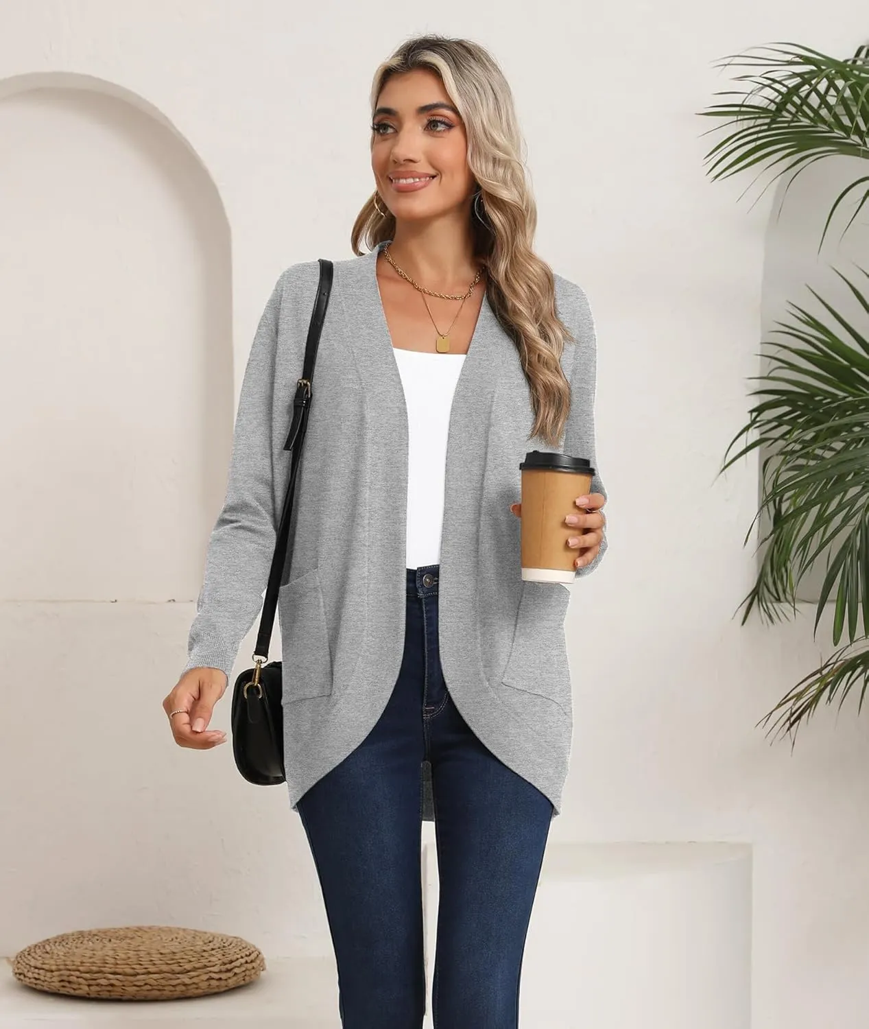 LILBETTER Womens Lightweight Cardigan with Pockets Long Sleeve Open Front Cardigan for Women