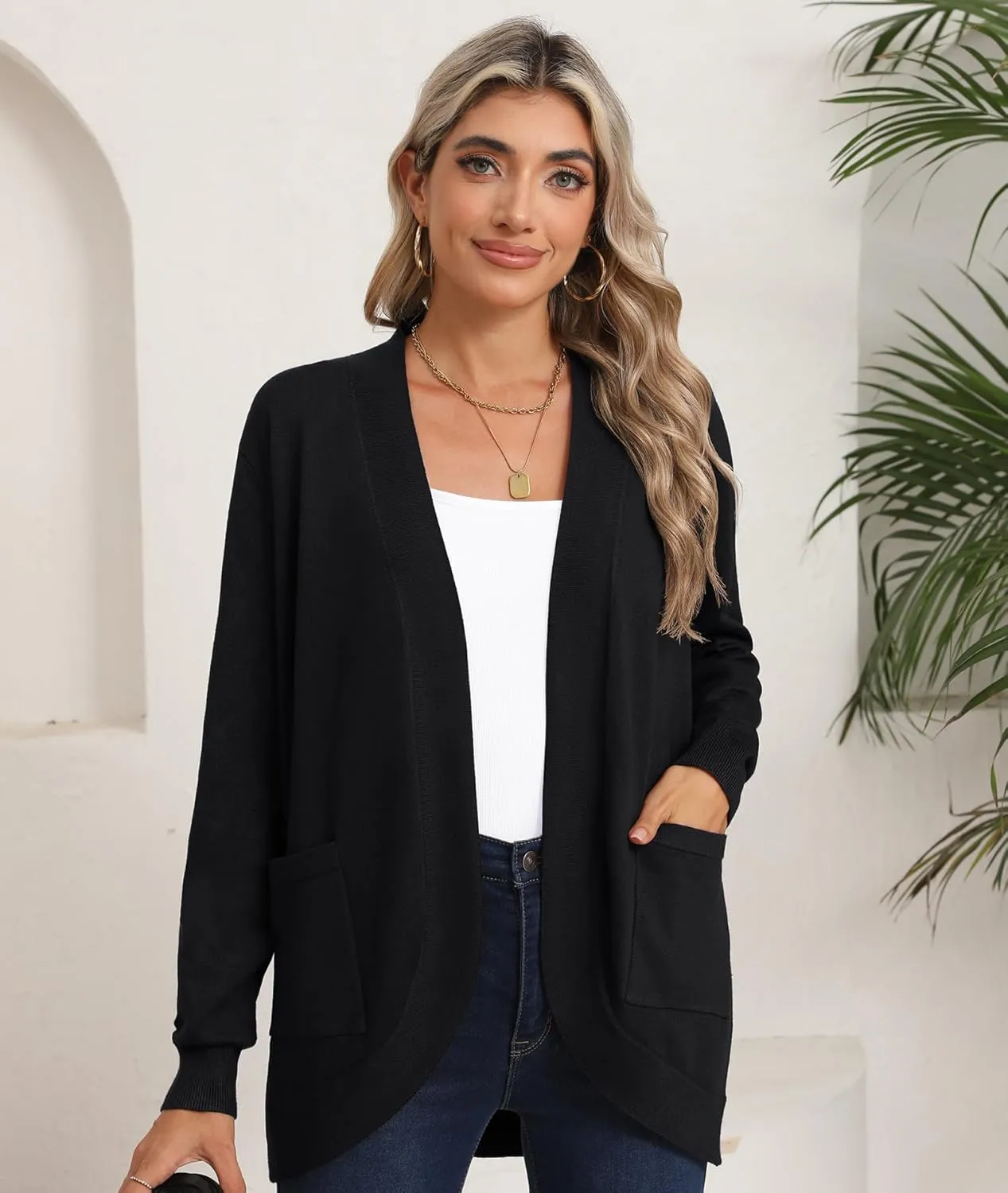 LILBETTER Womens Lightweight Cardigan with Pockets Long Sleeve Open Front Cardigan for Women