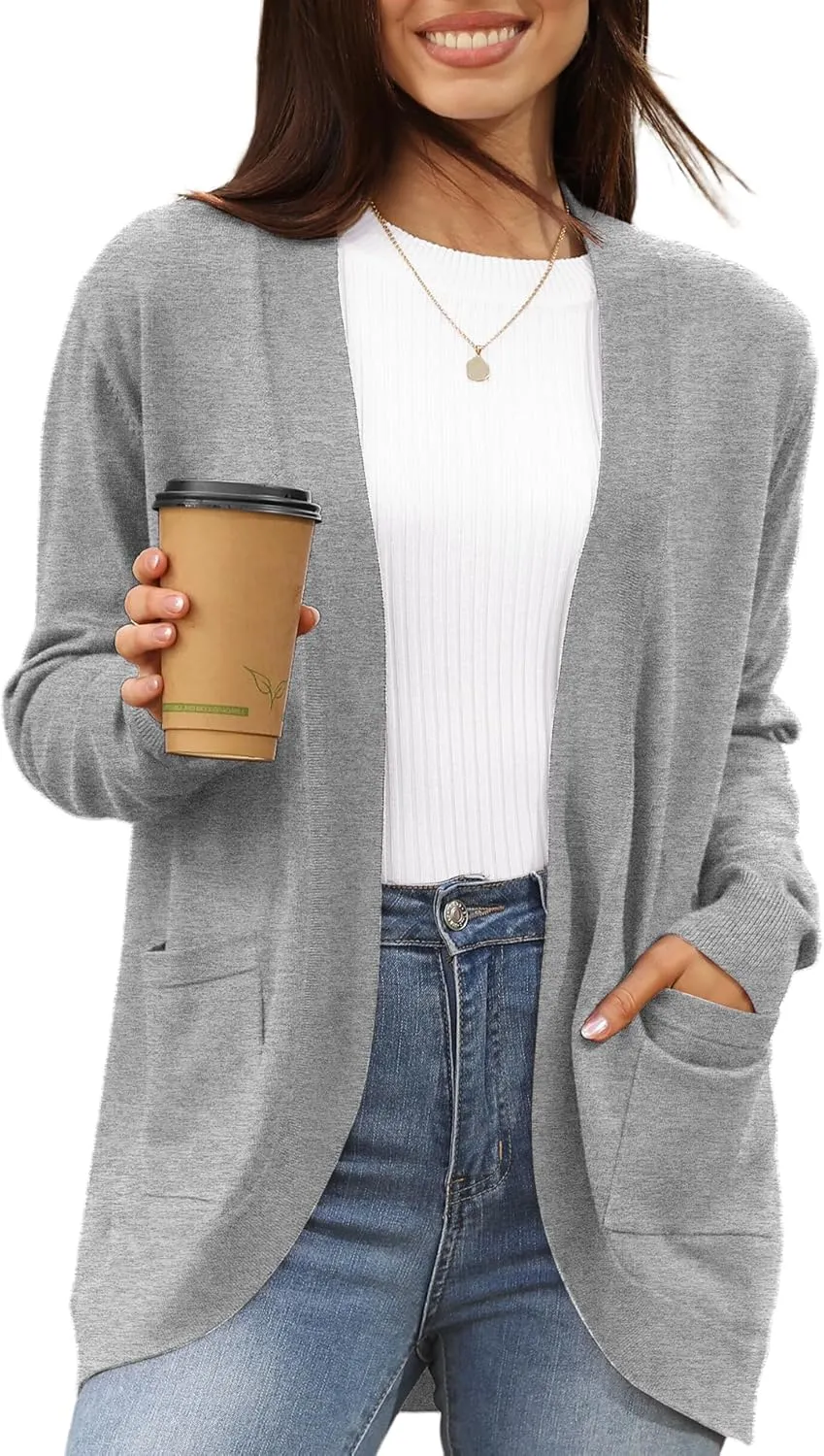 LILBETTER Womens Lightweight Cardigan with Pockets Long Sleeve Open Front Cardigan for Women