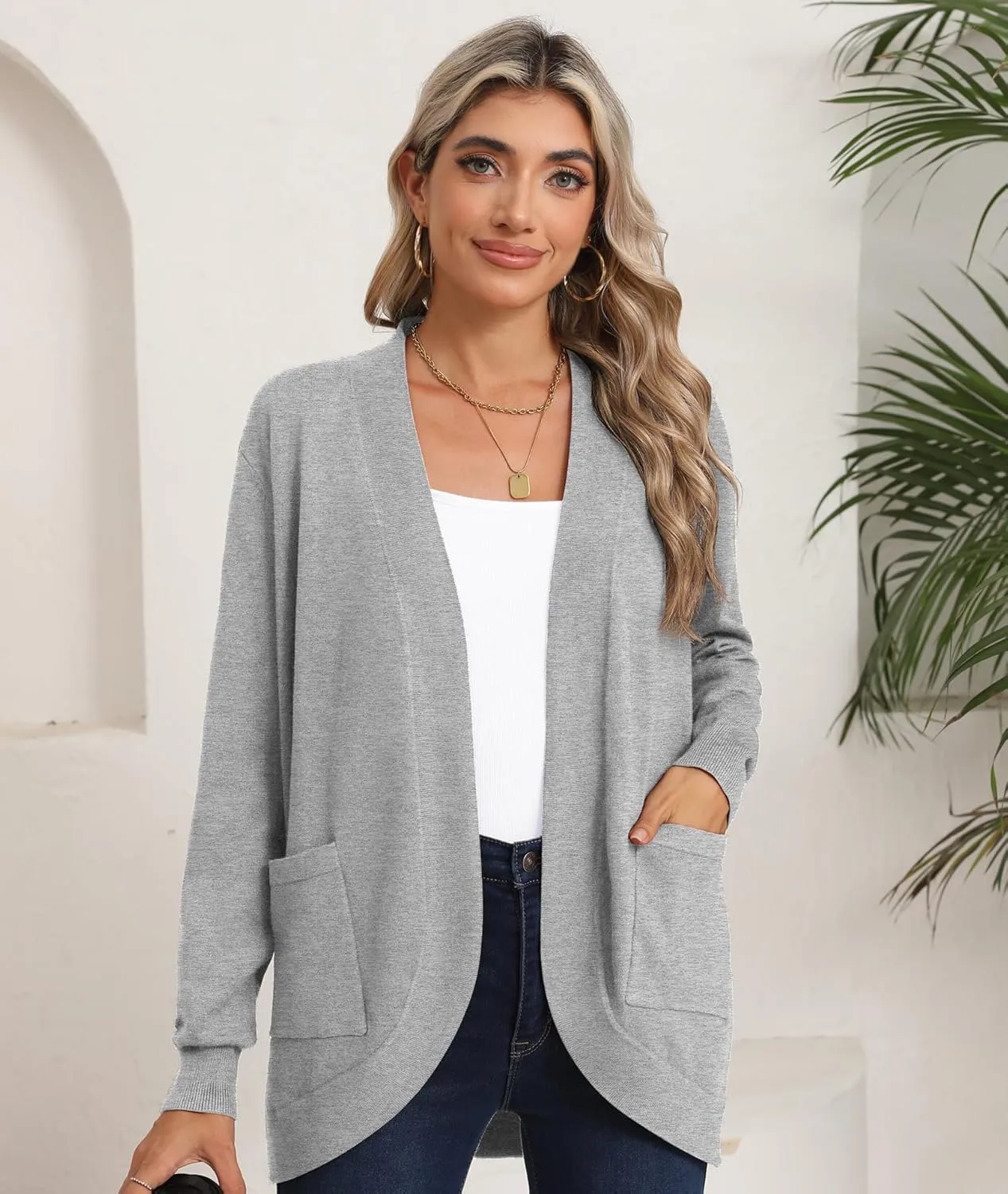 LILBETTER Womens Lightweight Cardigan with Pockets Long Sleeve Open Front Cardigan for Women