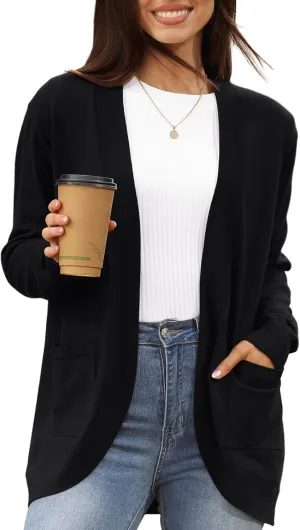 LILBETTER Womens Lightweight Cardigan with Pockets Long Sleeve Open Front Cardigan for Women