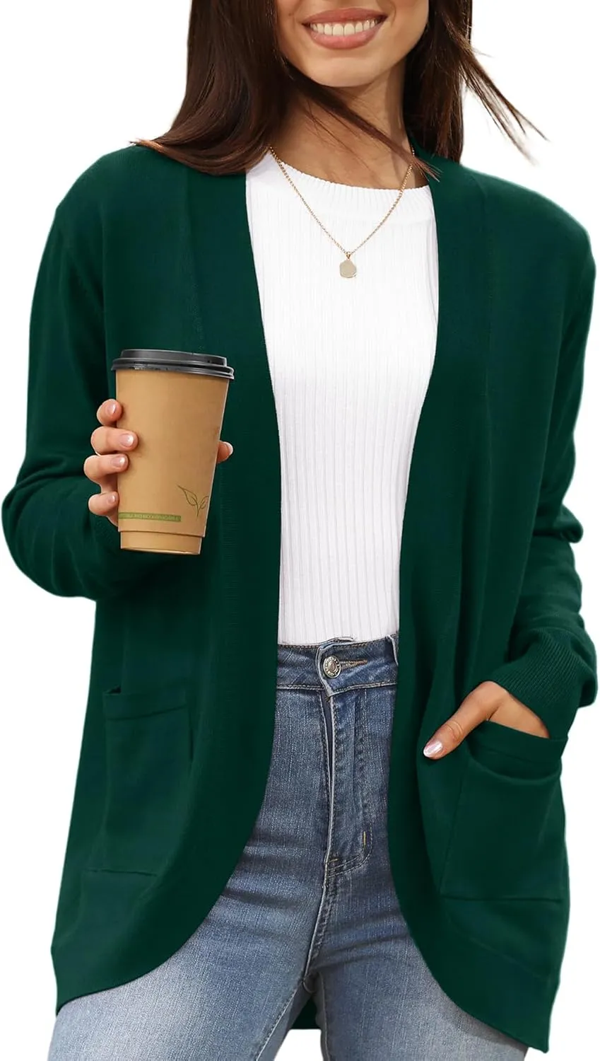 LILBETTER Womens Lightweight Cardigan with Pockets Long Sleeve Open Front Cardigan for Women