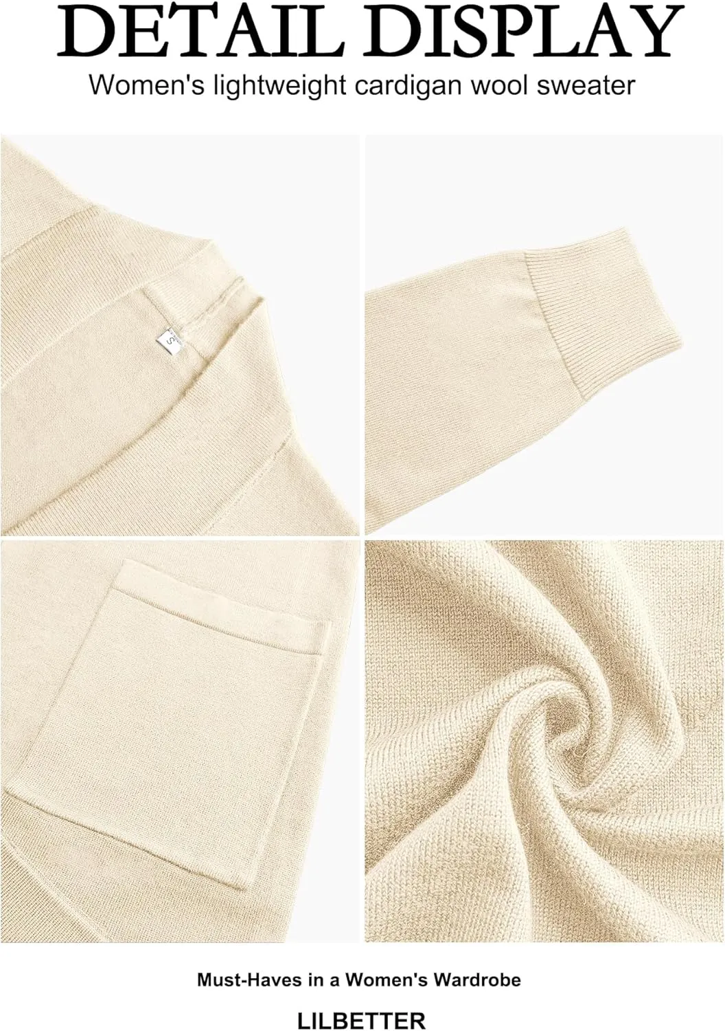 LILBETTER Womens Lightweight Cardigan with Pockets Long Sleeve Open Front Cardigan for Women