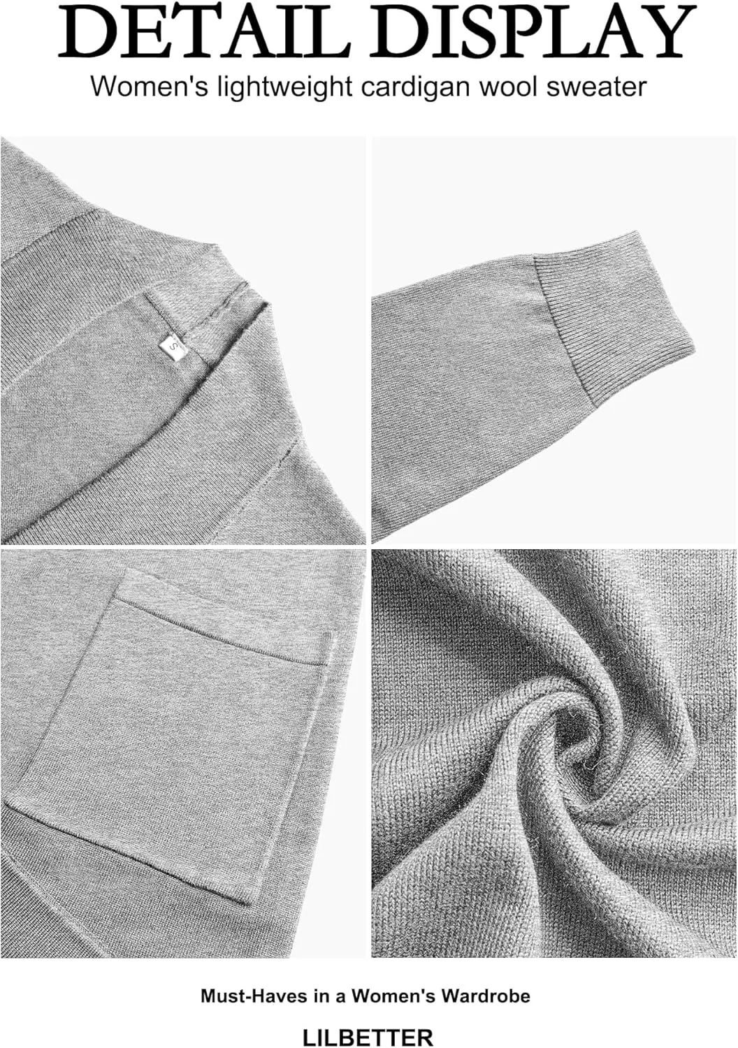 LILBETTER Womens Lightweight Cardigan with Pockets Long Sleeve Open Front Cardigan for Women