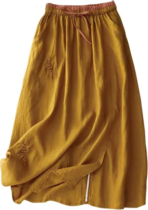 Linen Maxi Skirt, Women's Summer Bohemian Long Skirt, Cotton Elastic Waist Band Maxi Skirt Beach Party Holiday Skirt