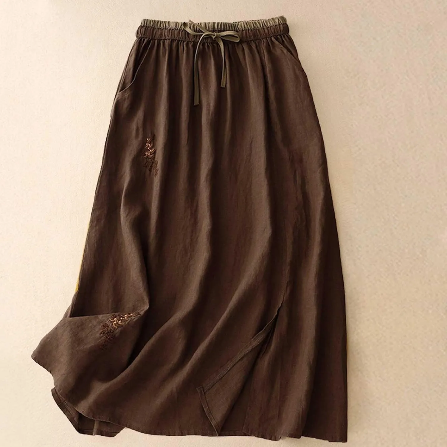 Linen Maxi Skirt, Women's Summer Bohemian Long Skirt, Cotton Elastic Waist Band Maxi Skirt Beach Party Holiday Skirt