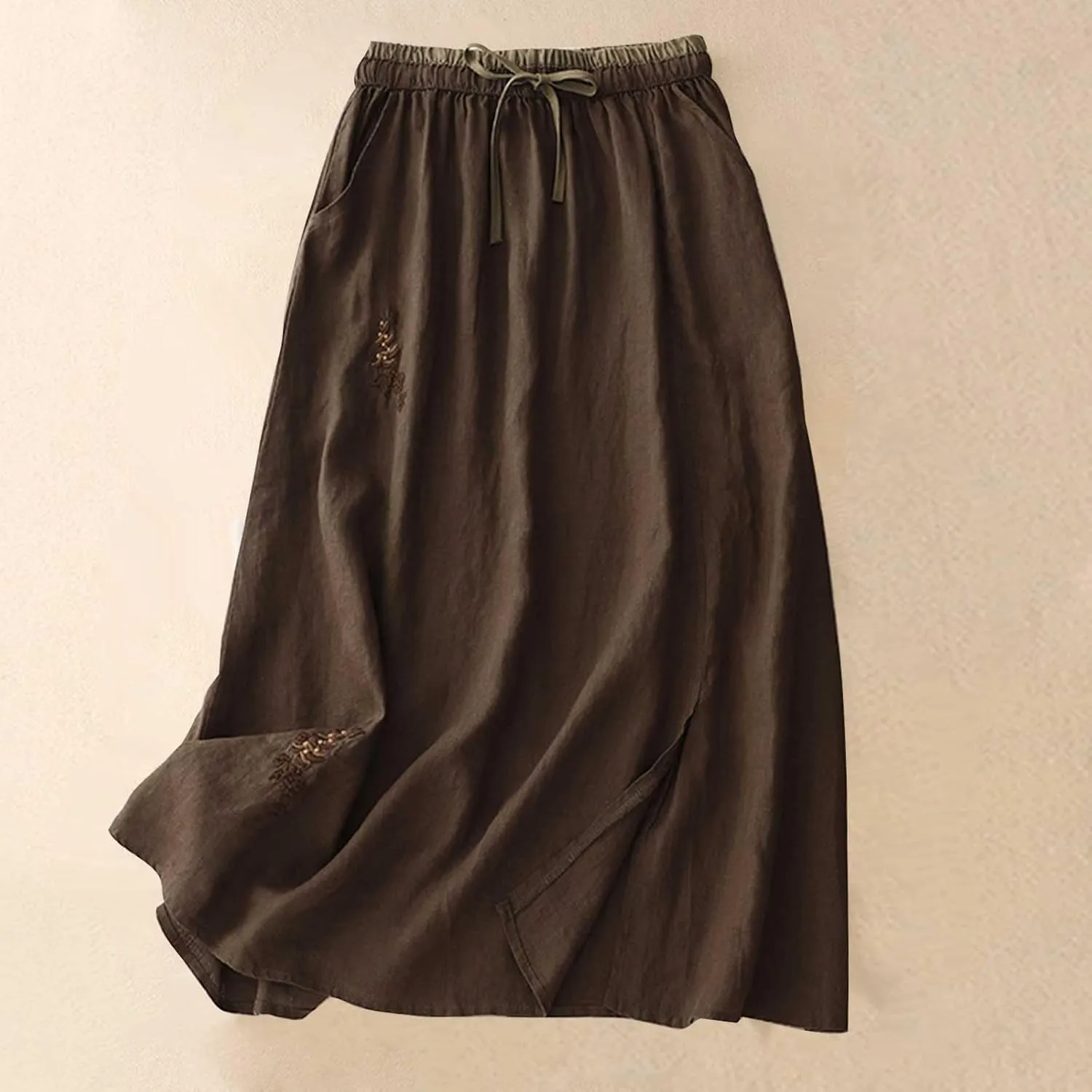 Linen Maxi Skirt, Women's Summer Bohemian Long Skirt, Cotton Elastic Waist Band Maxi Skirt Beach Party Holiday Skirt