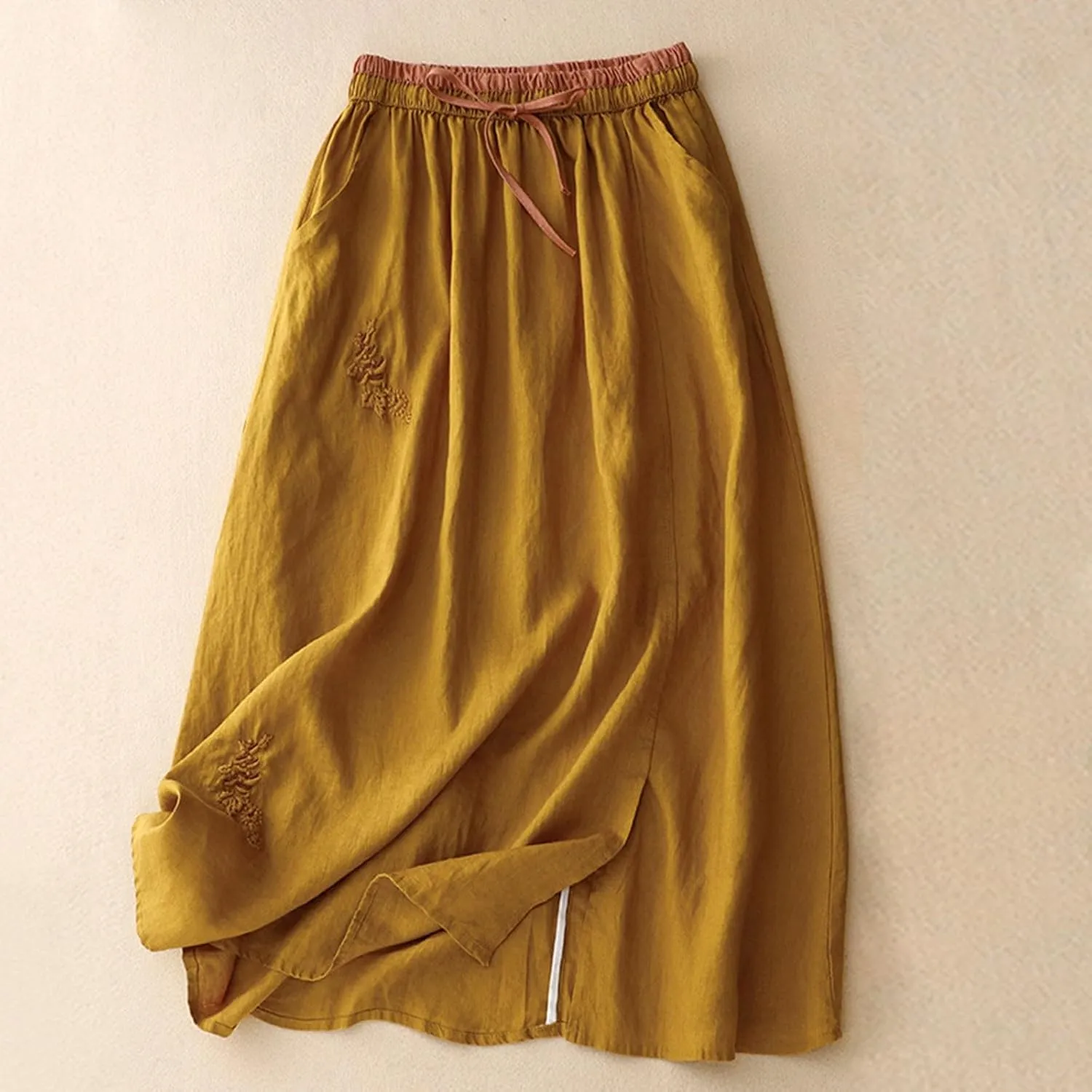 Linen Maxi Skirt, Women's Summer Bohemian Long Skirt, Cotton Elastic Waist Band Maxi Skirt Beach Party Holiday Skirt