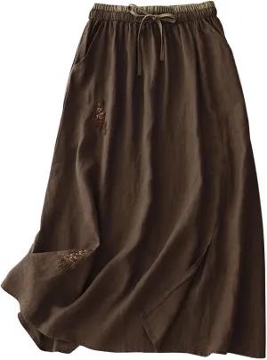 Linen Maxi Skirt, Women's Summer Bohemian Long Skirt, Cotton Elastic Waist Band Maxi Skirt Beach Party Holiday Skirt