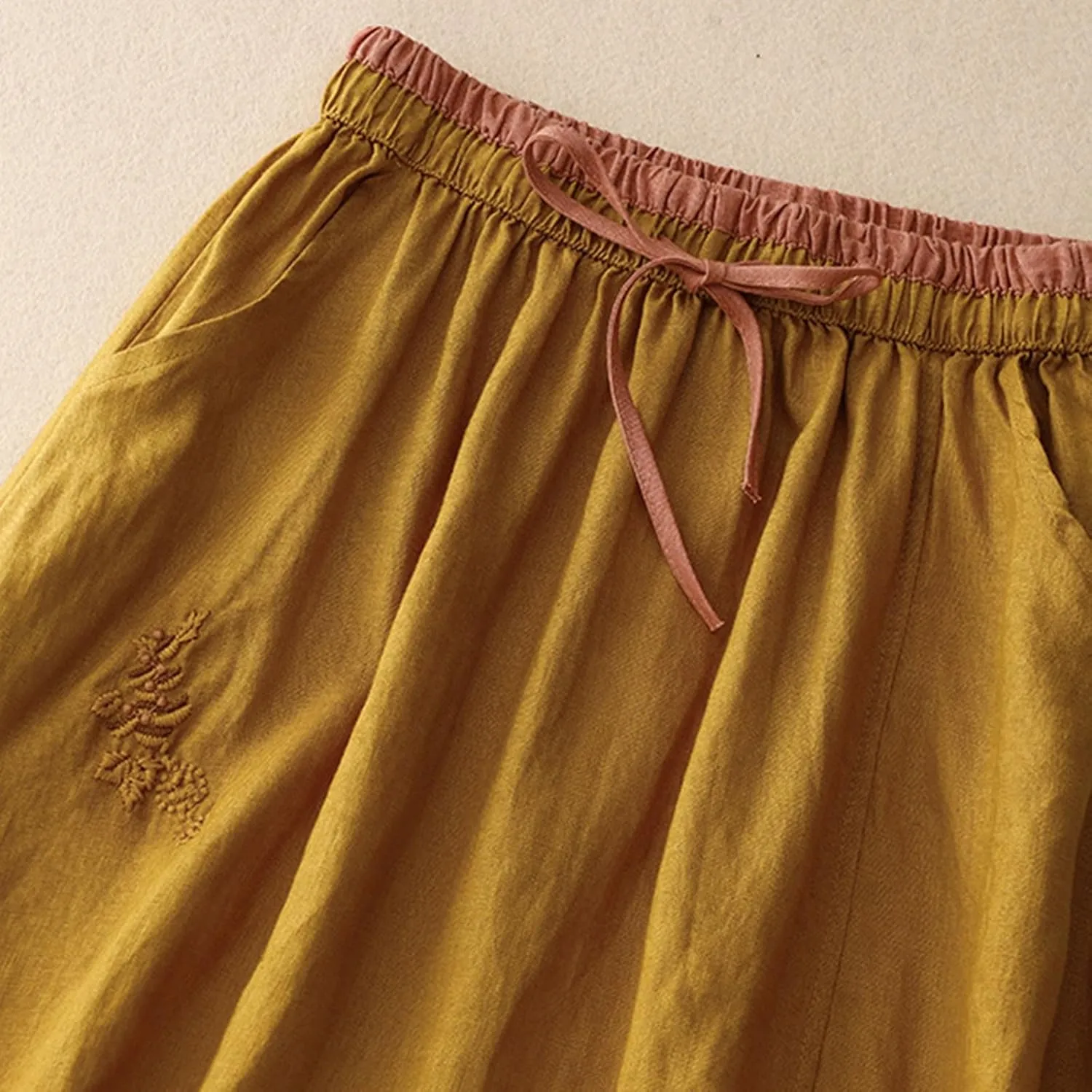 Linen Maxi Skirt, Women's Summer Bohemian Long Skirt, Cotton Elastic Waist Band Maxi Skirt Beach Party Holiday Skirt