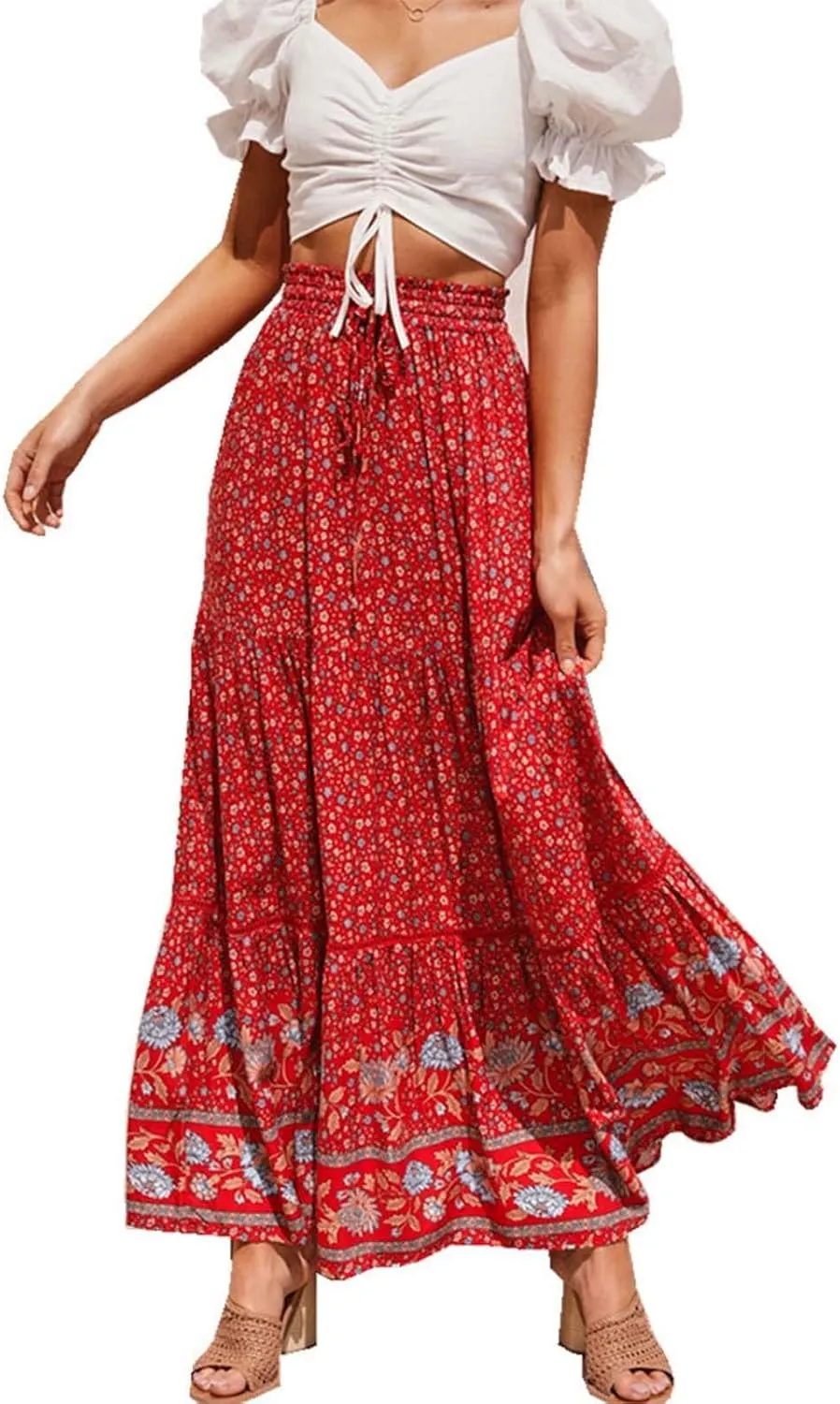 Linen Maxi Skirt, Women's Summer Bohemian Long Skirt, Cotton Elastic Waist Band Maxi Skirt, Button Front Slit
