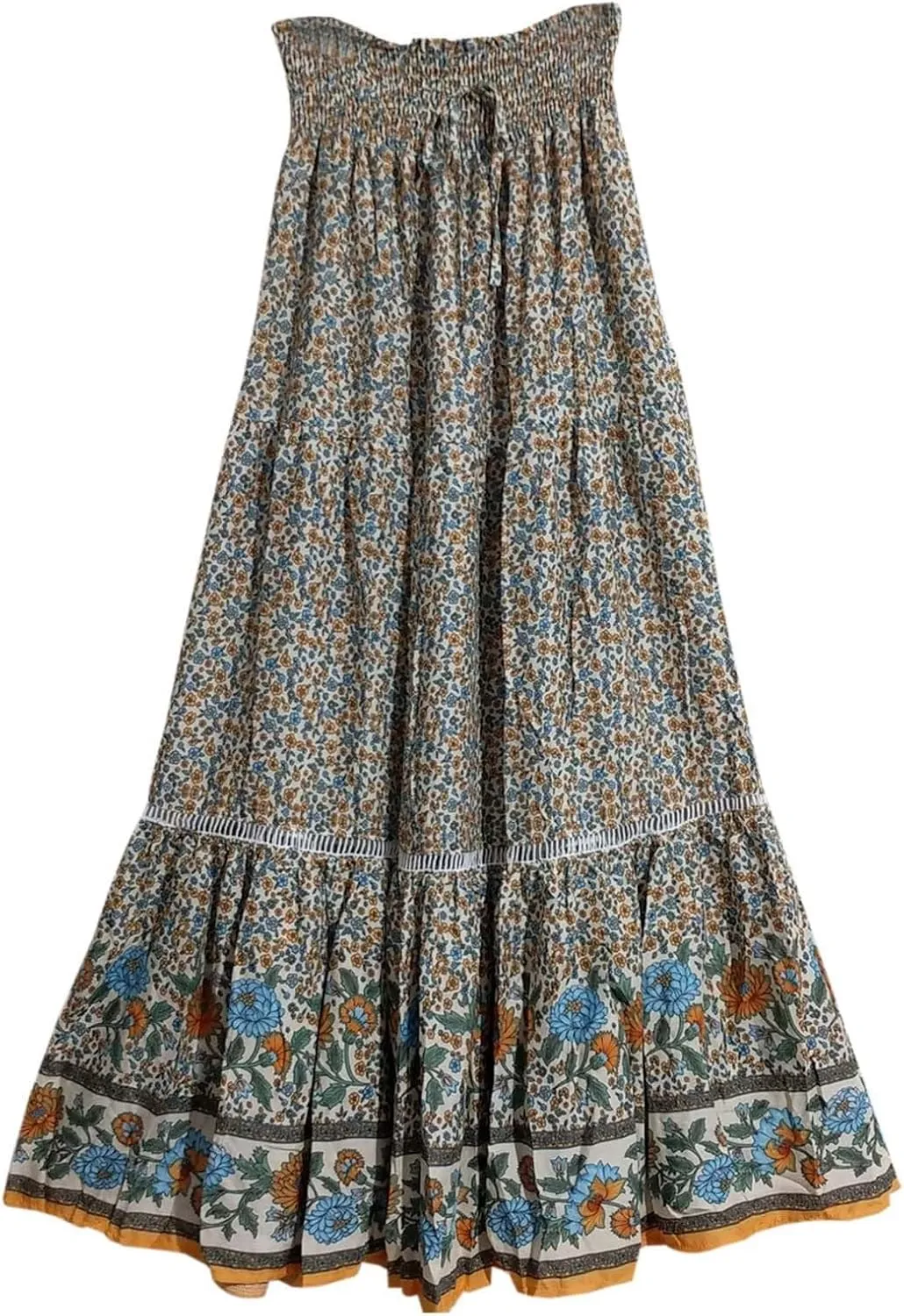 Linen Maxi Skirt, Women's Summer Bohemian Long Skirt, Cotton Elastic Waist Band Maxi Skirt, Button Front Slit