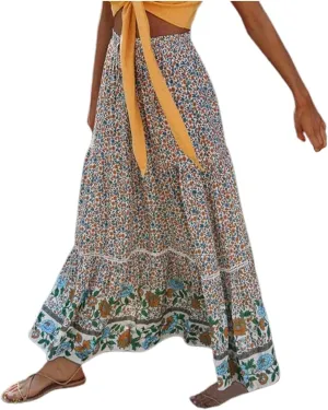 Linen Maxi Skirt, Women's Summer Bohemian Long Skirt, Cotton Elastic Waist Band Maxi Skirt, Button Front Slit