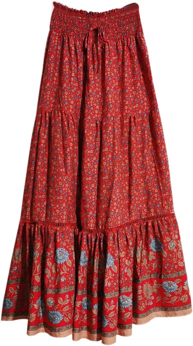 Linen Maxi Skirt, Women's Summer Bohemian Long Skirt, Cotton Elastic Waist Band Maxi Skirt, Button Front Slit
