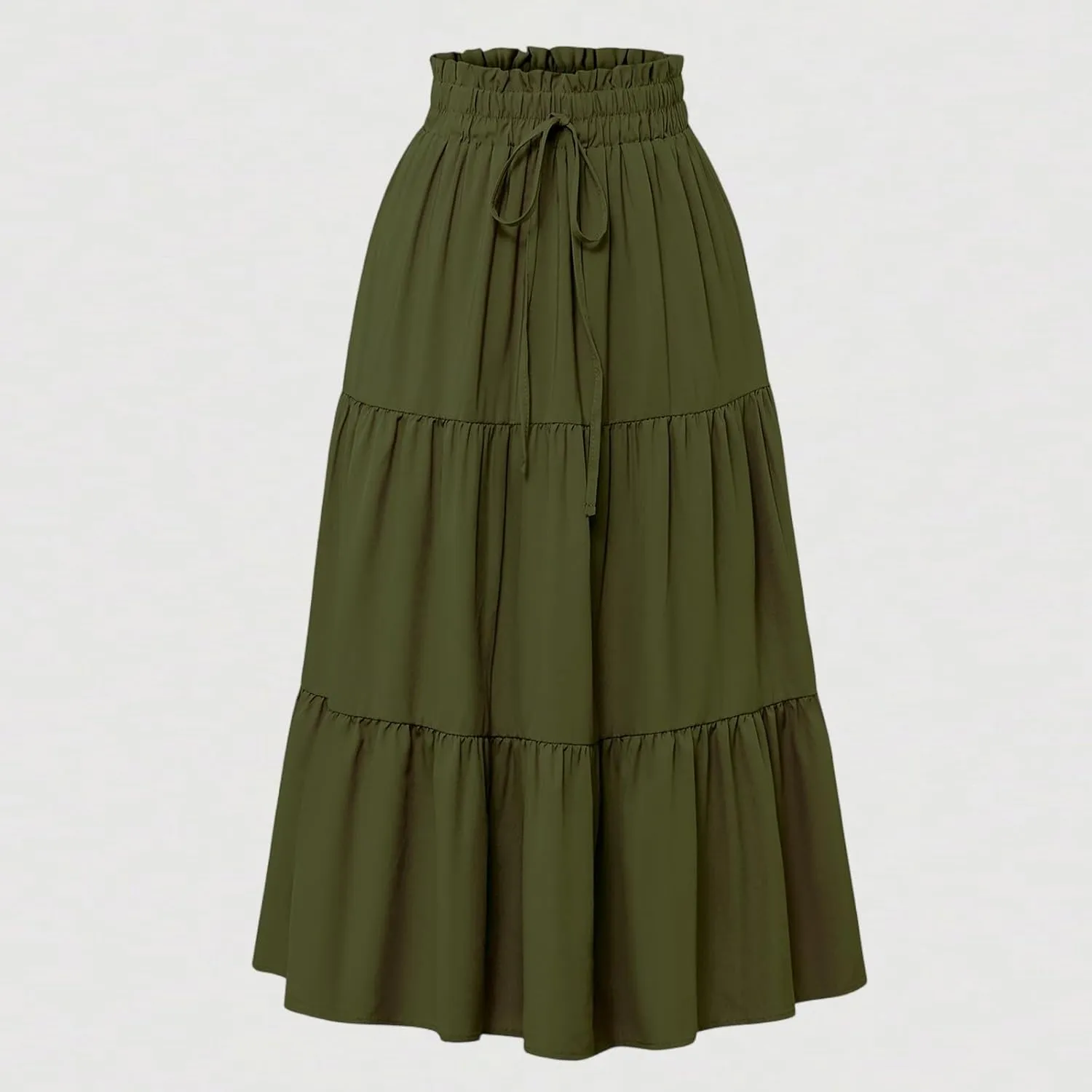 Long Skirts for Women Floral Drawstring Boho Tiered Maxi Skirt Beach A Line Midi Skirt Summer Bohemian Skirts