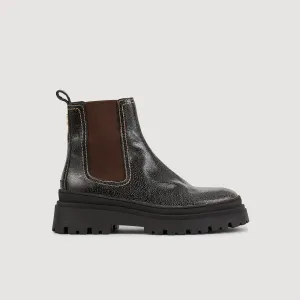 Lorann Crackled Leather Chelsea Boots Black