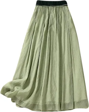 Lpmadey Women's Bohemian Style Elastic Waist Band Cotton Linen Long Maxi Skirt Dress 2024 Summer Solid A-Line Flared Skirts