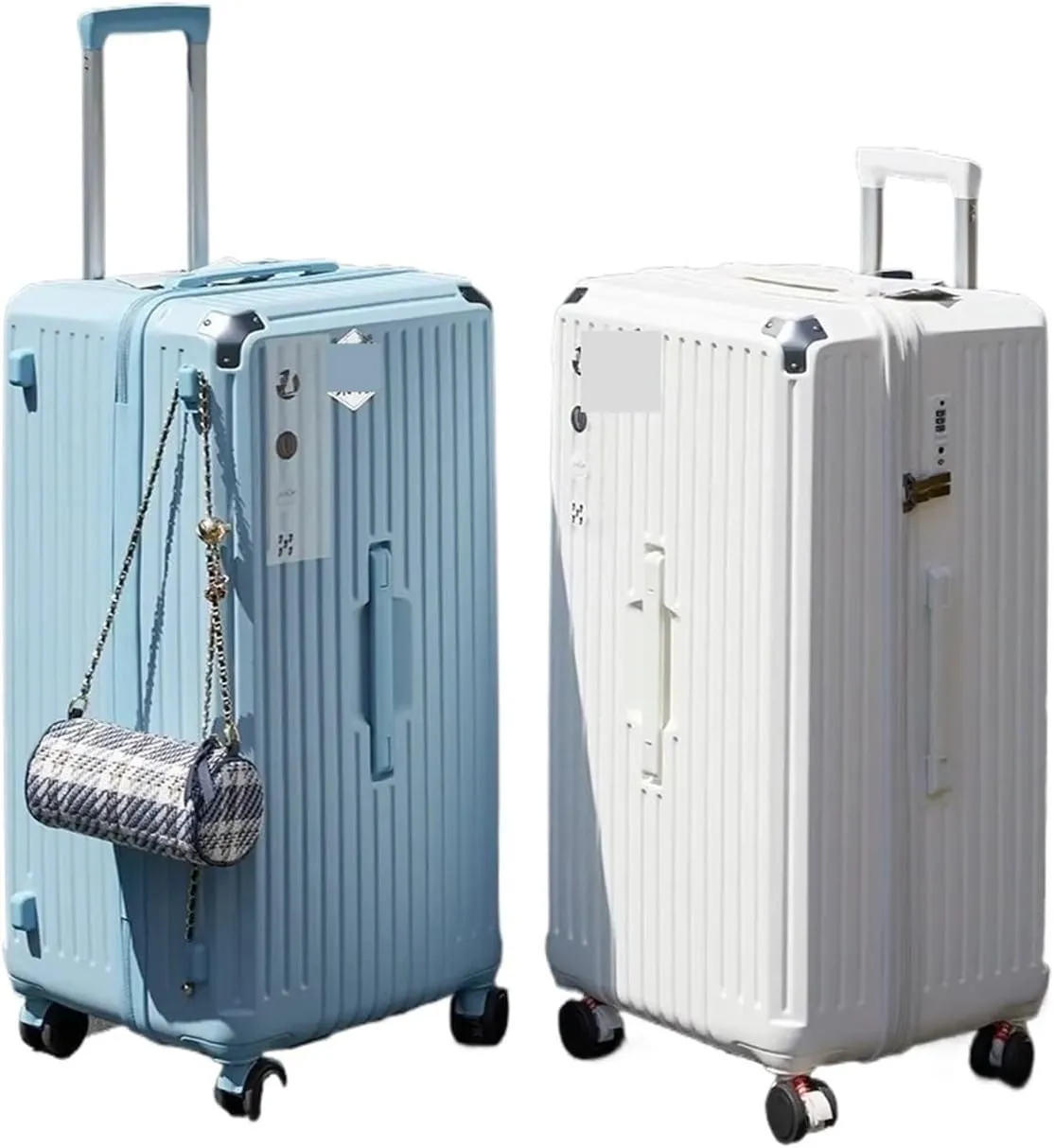 Luggage 20/28/36/50 Inch Large Size Suitcase Rectangular Carry-on Luggage PC Suitcases Travel Trolley Case with Five Spinner Wheels Suitcase(White,36 inch)