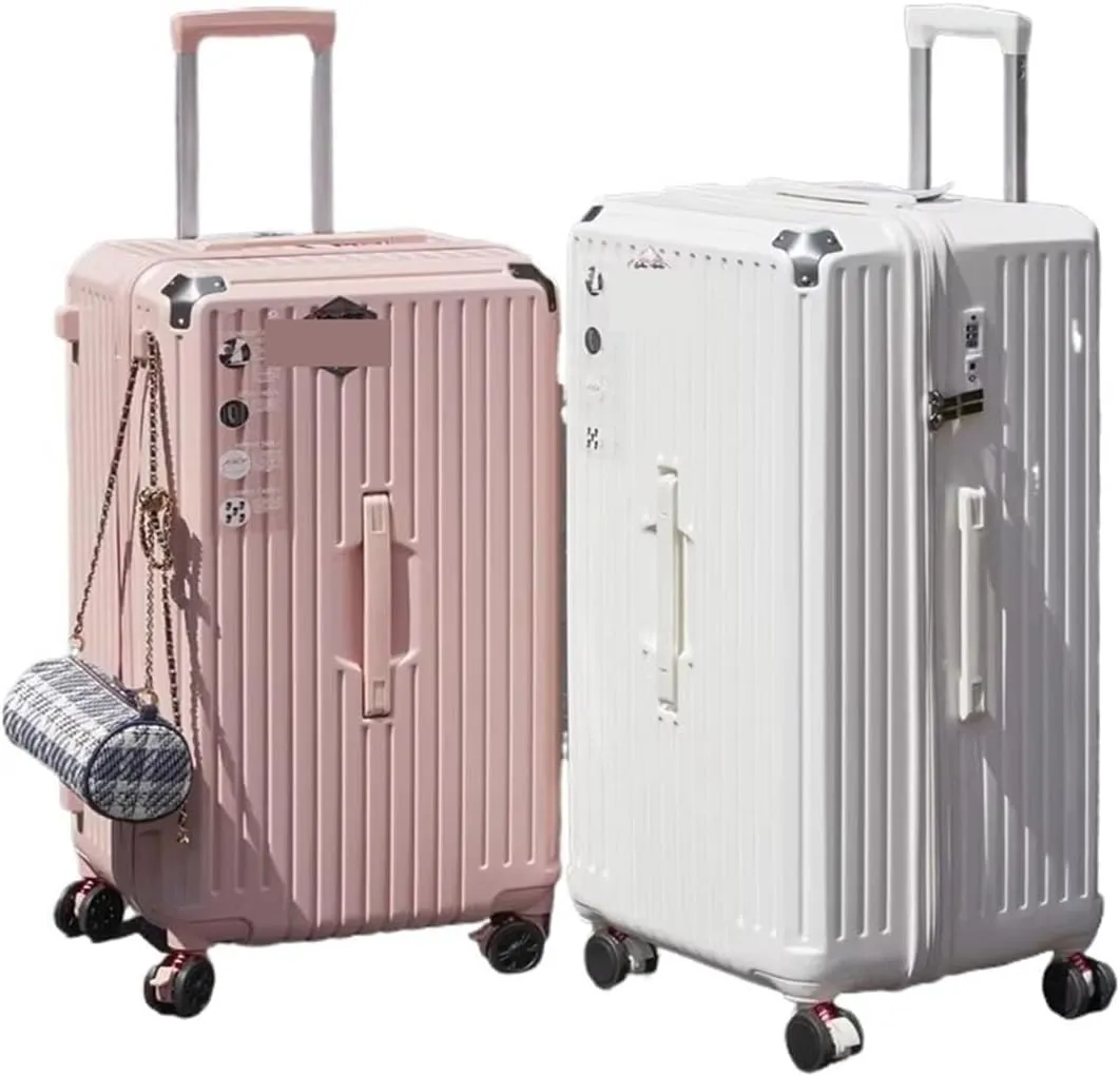Luggage 20/28/36/50 Inch Large Size Suitcase Rectangular Carry-on Luggage PC Suitcases Travel Trolley Case with Five Spinner Wheels Suitcase(White,36 inch)
