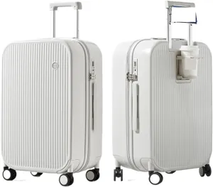 Luggage Carry On Luggage with Cup Holder Hard Shell Rolling Travel Suitcase with Spinner Wheels 20 24 26 Inch M9290 Suitcase(Smoke White,26")