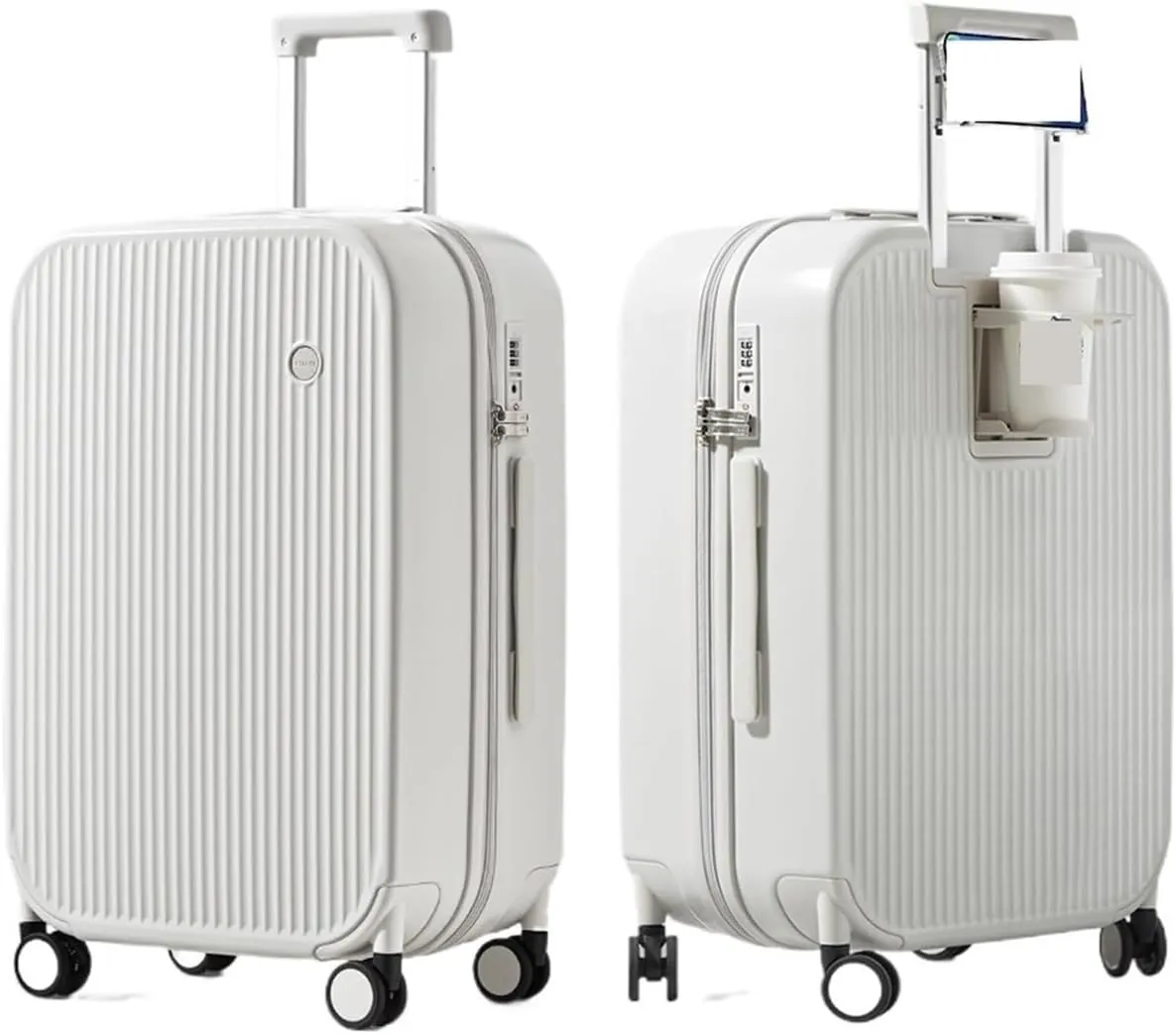 Luggage Carry On Luggage with Cup Holder Hard Shell Rolling Travel Suitcase with Spinner Wheels 20 24 26 Inch M9290 Suitcase(Smoke White,26")