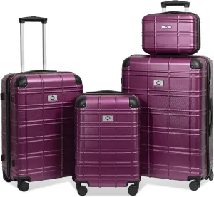 Luggage Sets Hardshell Lightweight Durable Suitcase Set with Spinner Wheels, 4 Pieces in Purple