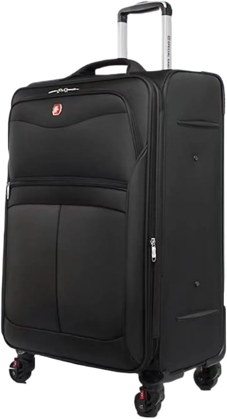 Luggage Sion Softside Expandable Roller Luggage, Blue, Checked-Medium Ultra Lightweight Softside Luggage with Spinner Wheels Suitcase(28)