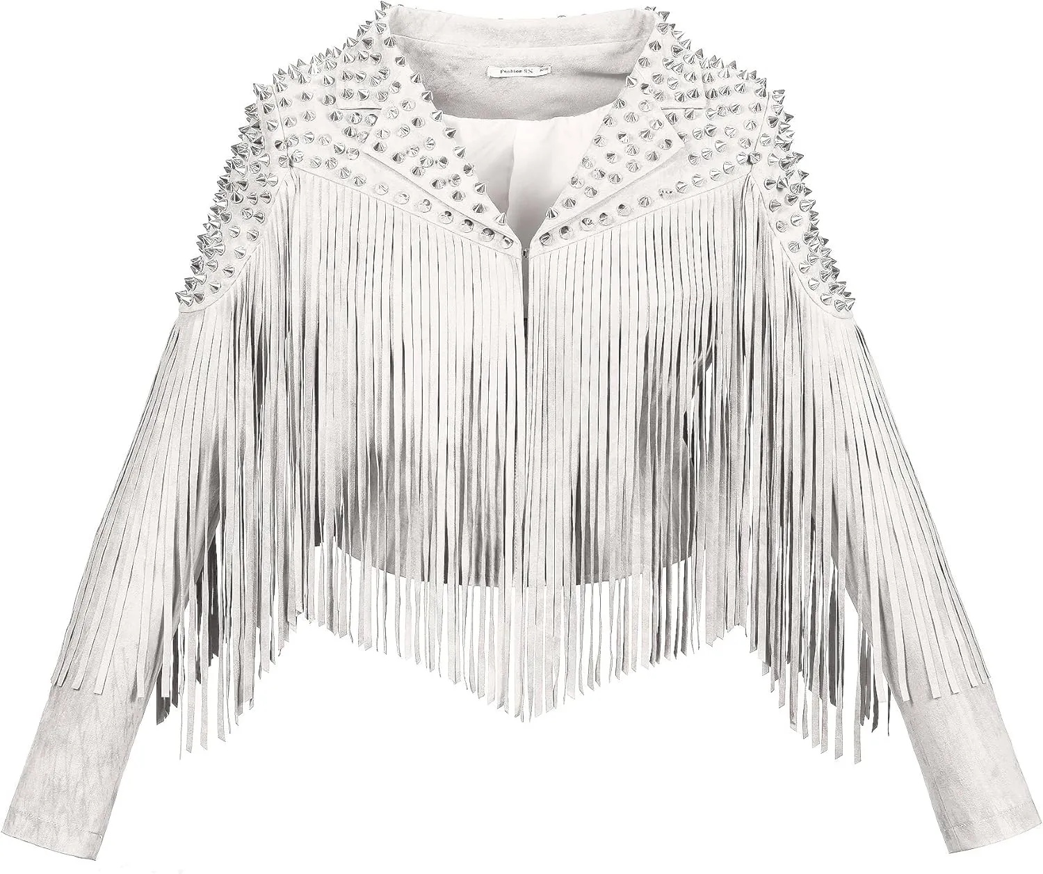 Madewell Women's Faux Leather Jacket, White, Fringed Zipper Detail