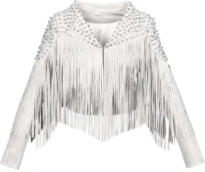 Madewell Women's Faux Leather Jacket, White, Fringed Zipper Detail