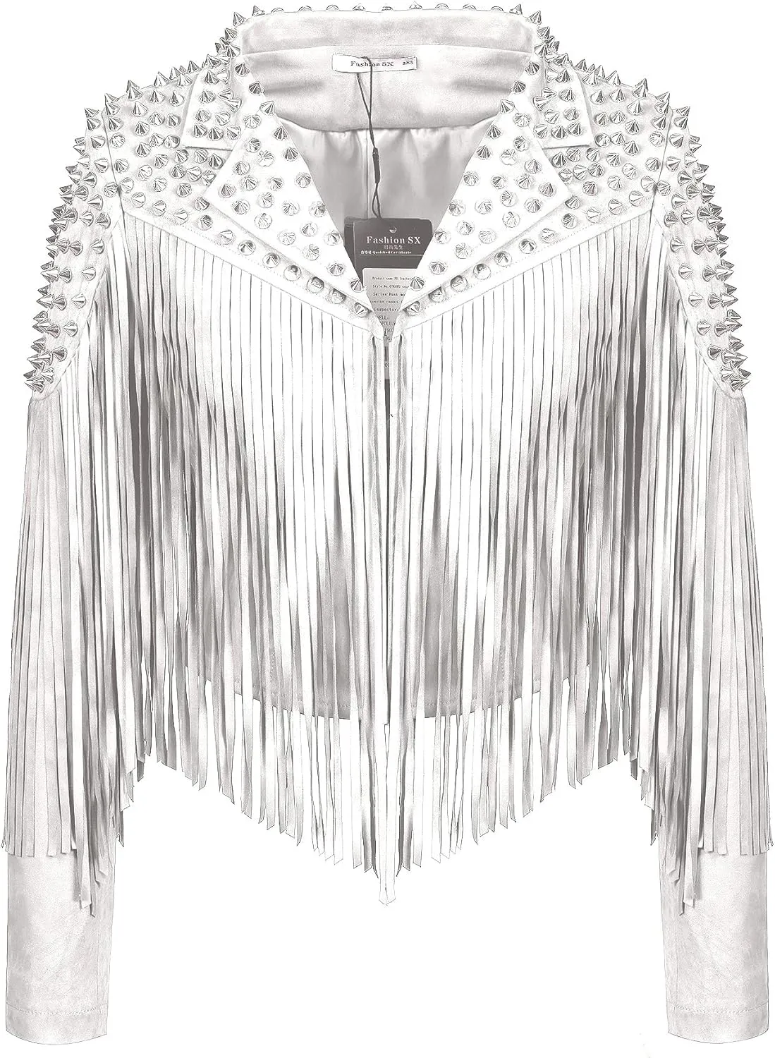 Madewell Women's Faux Leather Jacket, White, Fringed Zipper Detail