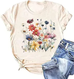 Mama Floral Shirt for Women Mom Vintage Boho Wild Flowers Graphic Cottagecore Gardening Tops Mother's Day Tee