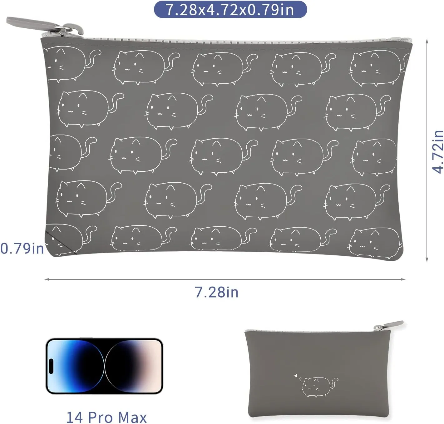 Manmihealth Cute Cat Silicone Makeup Bag, Cosmetic Bags for Women, Makeup Brushes Holder Travel, Portable Purse Pouch for Travel Essentials, Zipper Storage Organizer Bag, 2-Pack