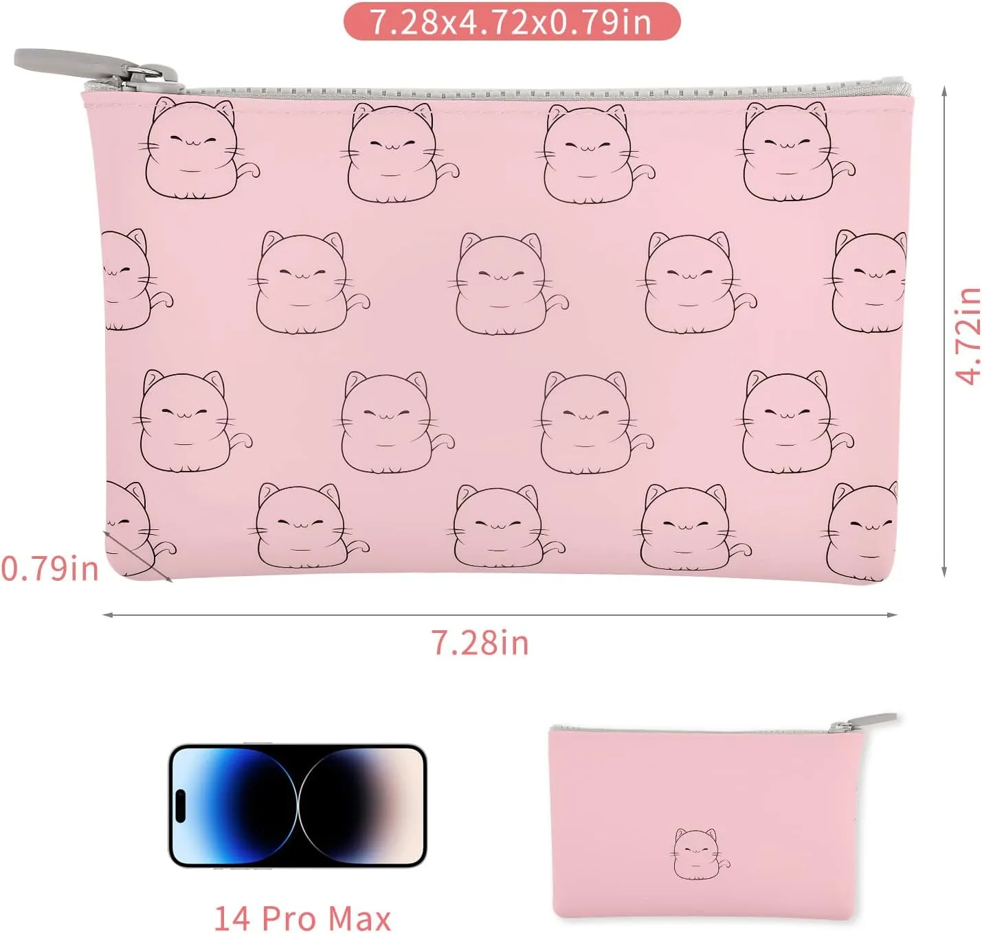 Manmihealth Cute Cat Silicone Makeup Bag, Cosmetic Bags for Women, Makeup Brushes Holder Travel, Portable Purse Pouch for Travel Essentials, Zipper Storage Organizer Bag, 2-Pack