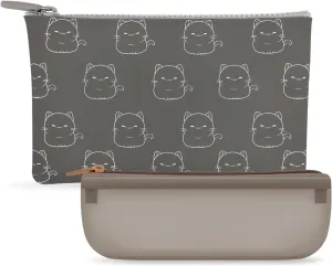Manmihealth Cute Cat Silicone Makeup Bag, Cosmetic Bags for Women, Makeup Brushes Holder Travel, Portable Purse Pouch for Travel Essentials, Zipper Storage Organizer Bag, 2-Pack