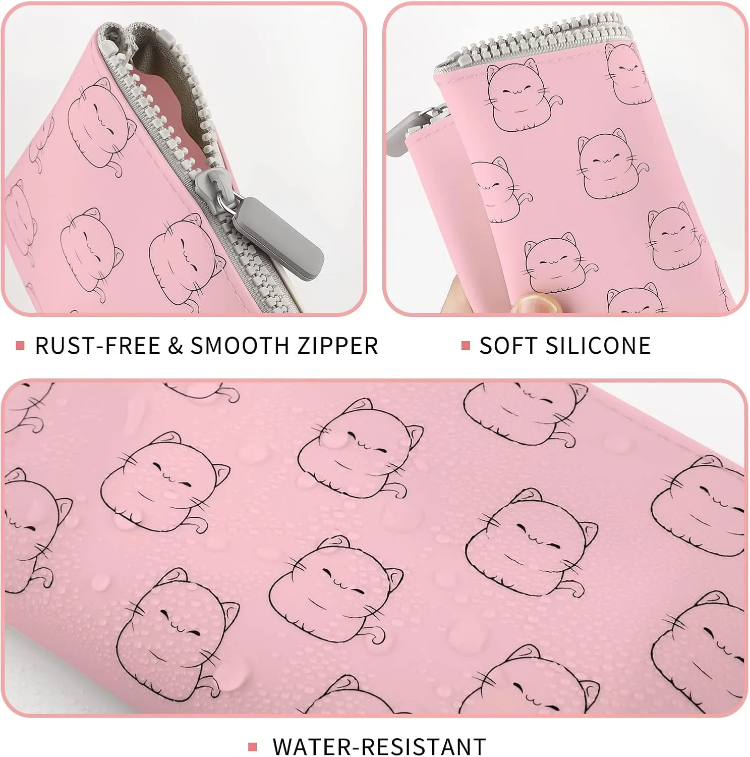 Manmihealth Cute Cat Silicone Makeup Bag, Cosmetic Bags for Women, Makeup Brushes Holder Travel, Portable Purse Pouch for Travel Essentials, Zipper Storage Organizer Bag, 2-Pack
