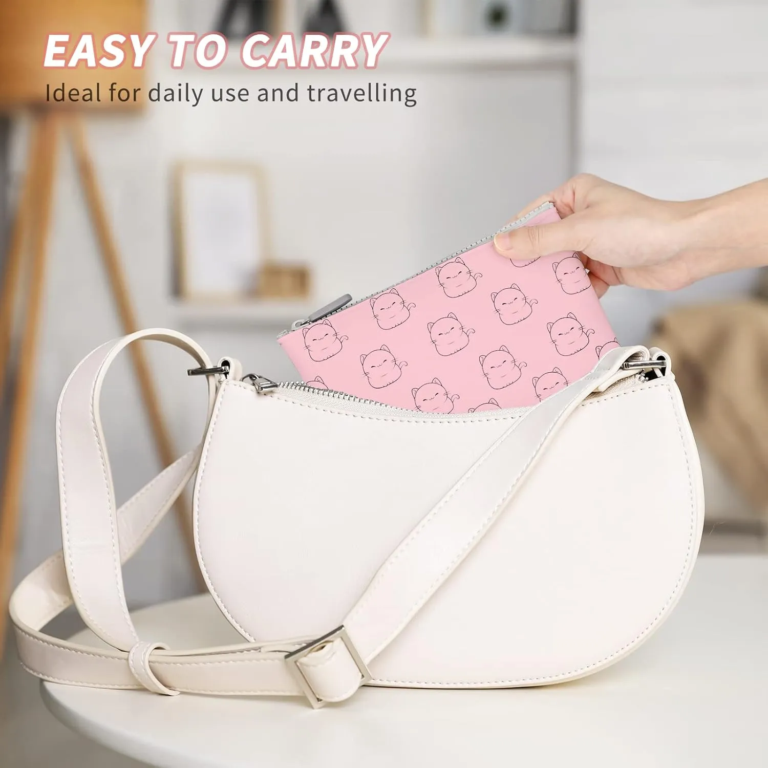 Manmihealth Cute Cat Silicone Makeup Bag, Cosmetic Bags for Women, Makeup Brushes Holder Travel, Portable Purse Pouch for Travel Essentials, Zipper Storage Organizer Bag, 2-Pack