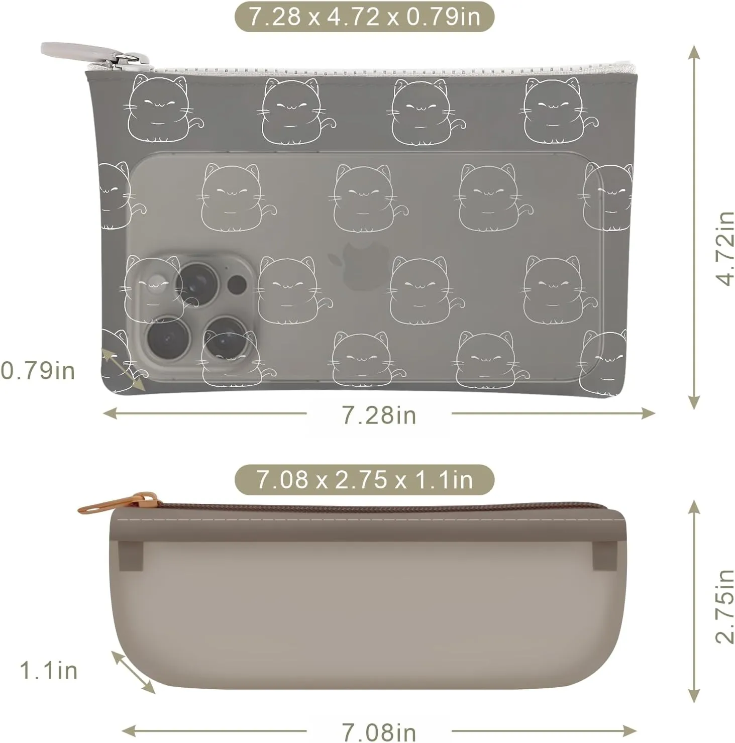 Manmihealth Cute Cat Silicone Makeup Bag, Cosmetic Bags for Women, Makeup Brushes Holder Travel, Portable Purse Pouch for Travel Essentials, Zipper Storage Organizer Bag, 2-Pack