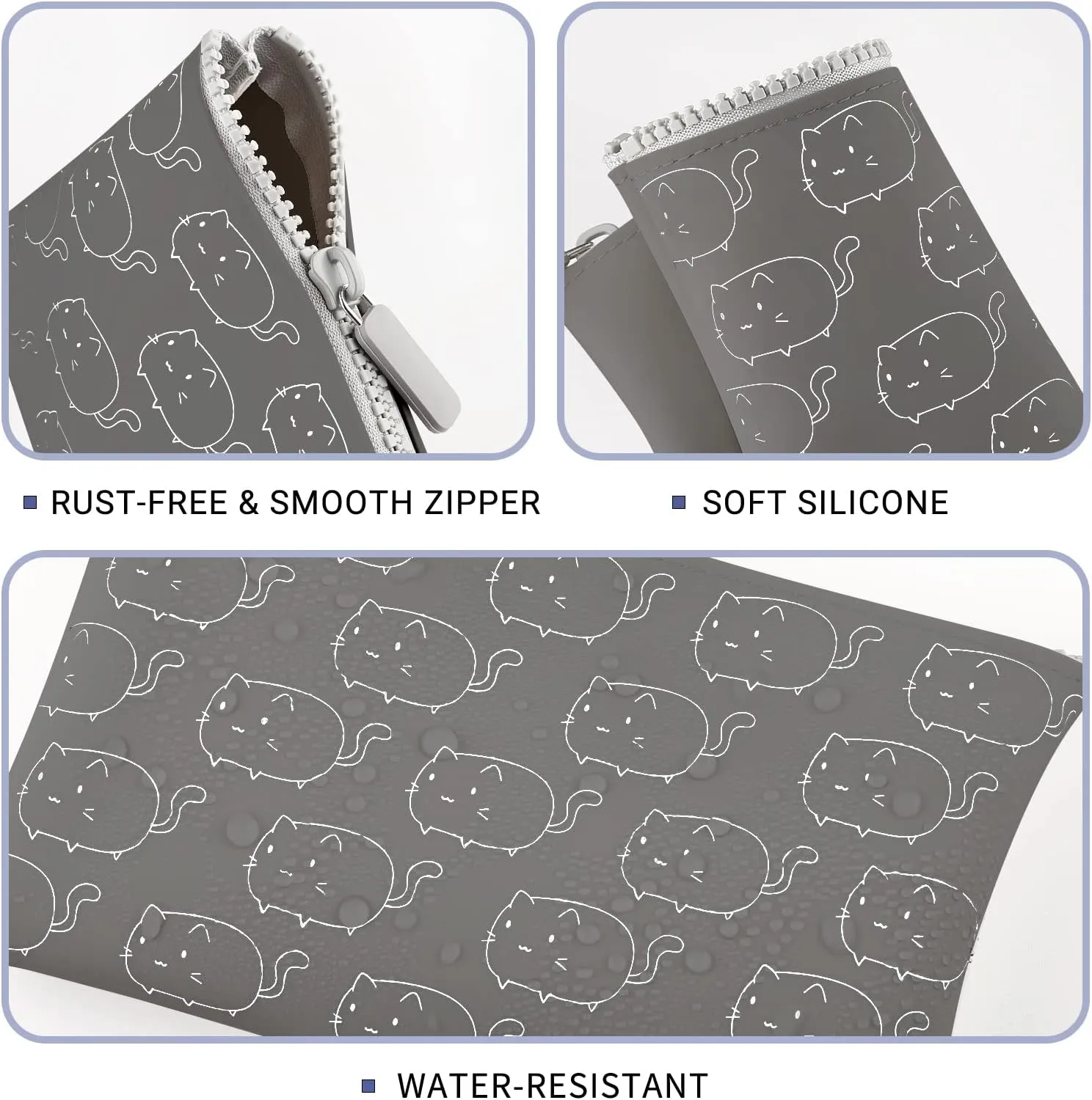 Manmihealth Cute Cat Silicone Makeup Bag, Cosmetic Bags for Women, Makeup Brushes Holder Travel, Portable Purse Pouch for Travel Essentials, Zipper Storage Organizer Bag, 2-Pack