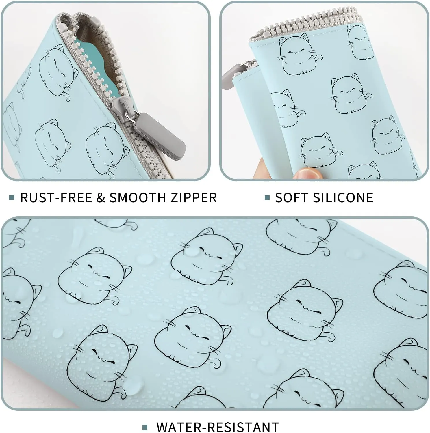 Manmihealth Cute Cat Silicone Makeup Bag, Cosmetic Bags for Women, Makeup Brushes Holder Travel, Portable Purse Pouch for Travel Essentials, Zipper Storage Organizer Bag, 2-Pack