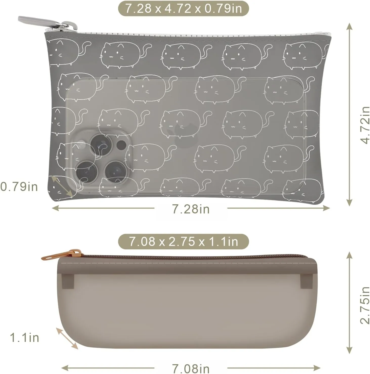 Manmihealth Cute Cat Silicone Makeup Bag, Cosmetic Bags for Women, Makeup Brushes Holder Travel, Portable Purse Pouch for Travel Essentials, Zipper Storage Organizer Bag, 2-Pack